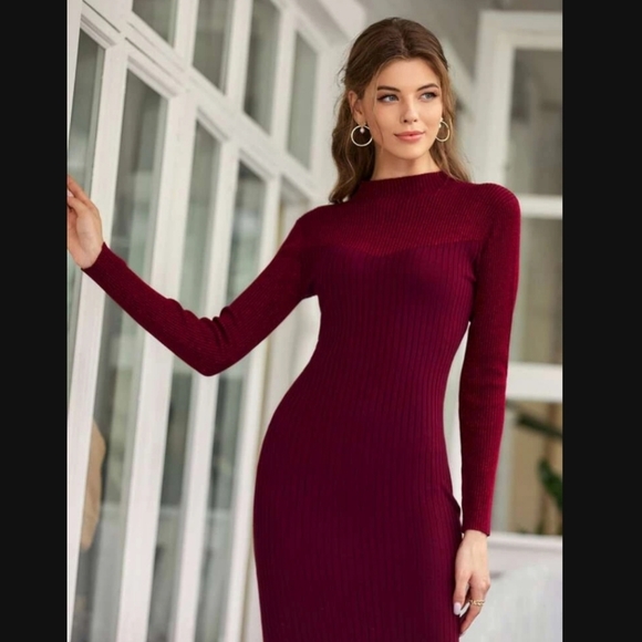 NWT Mock Neck Rig Knit Sweater Dress - Picture 5 of 8